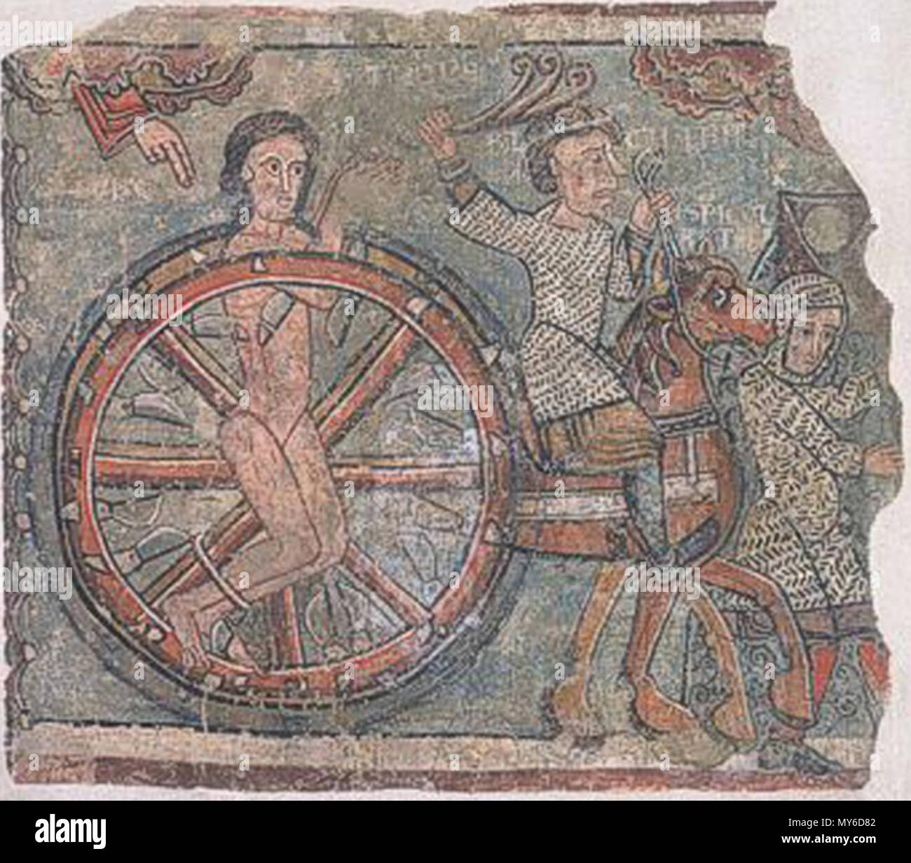 . Español: Pintura Wandbild procedente de la Catedral de La Seu d'Urgell, Título: El martirio de Santa Catalina, en la Actualidad de la Fundación Abegg Stiftungde de Suiza. 27. März 2012. Anónimo siglo XIII 367 Mnac-santacatalina 2 Stockfoto