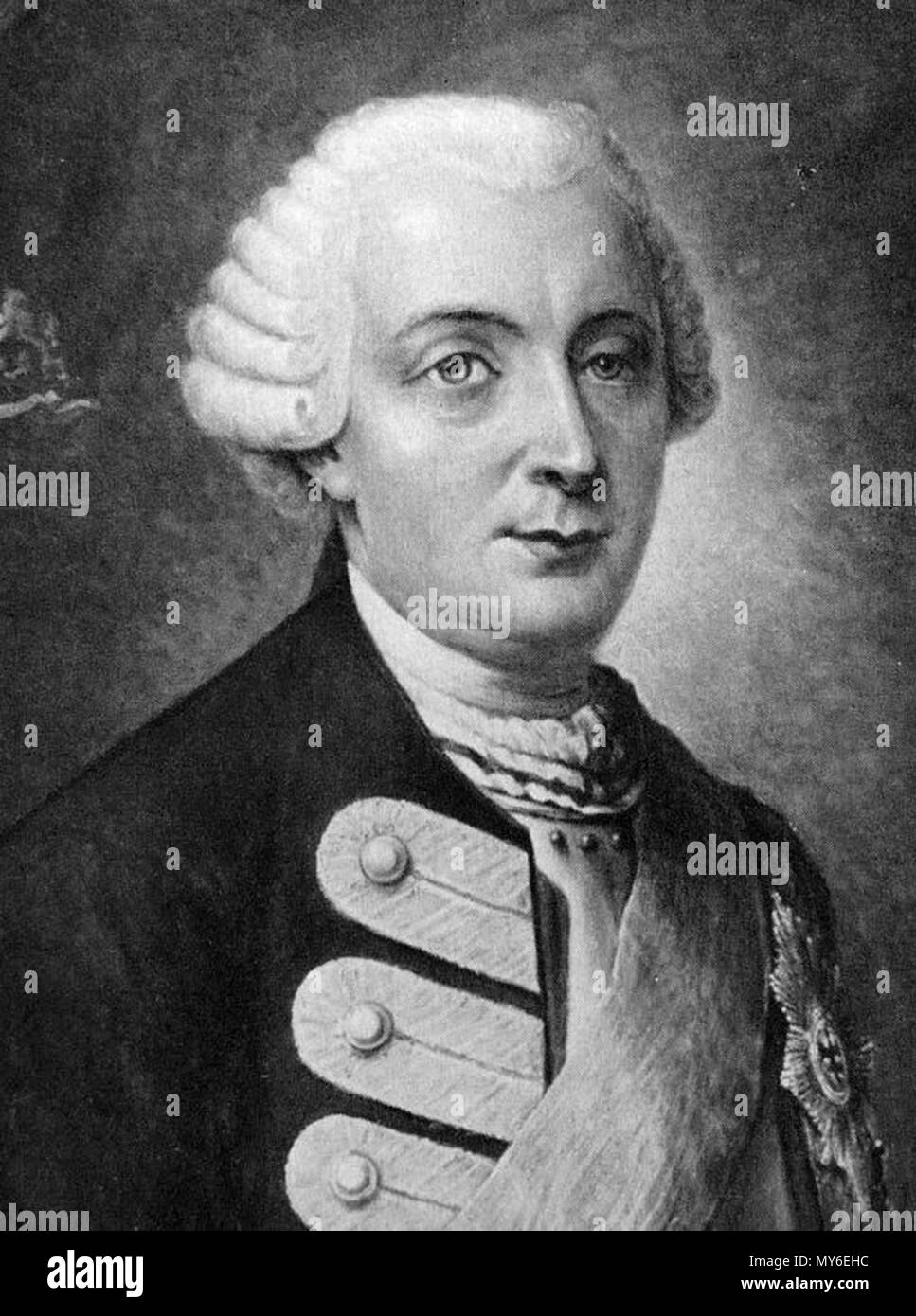 . Englisch: Schwarz und whote Foto von Öl portrait ca. 1758 von Generalleutnant Friedrich Quirin von Forcade de Biaix. 1. Januar 1758. Kurt von Priesdorff, 198 Friedrich Quirin v. Forcade Stockfoto
