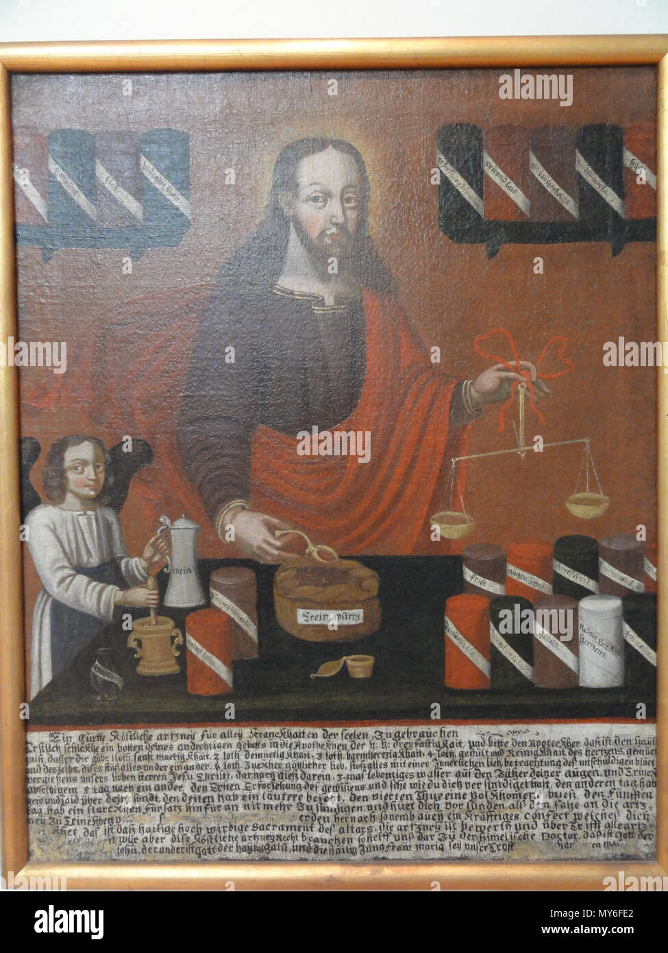 . Deutsch: Christus als Apotheker (Heiler und Tröster; Christus medicus) mit helfendem Engel. 1705 64 Basel 2012-10-06 Batch Teil 4 (9) Stockfoto