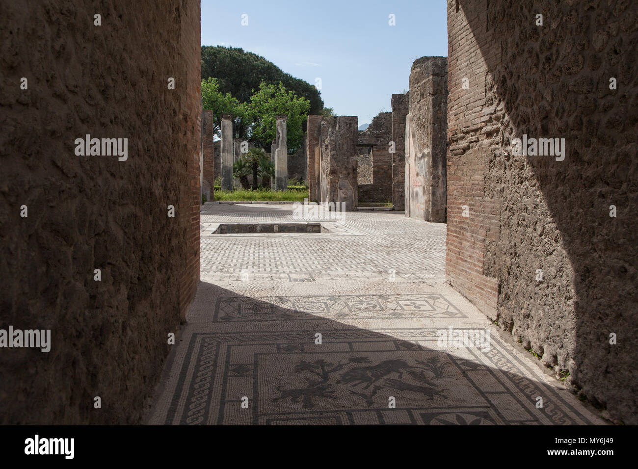 Hauseingang mit Mosaik Ausgrabungsstätte Pompeji Stockfoto