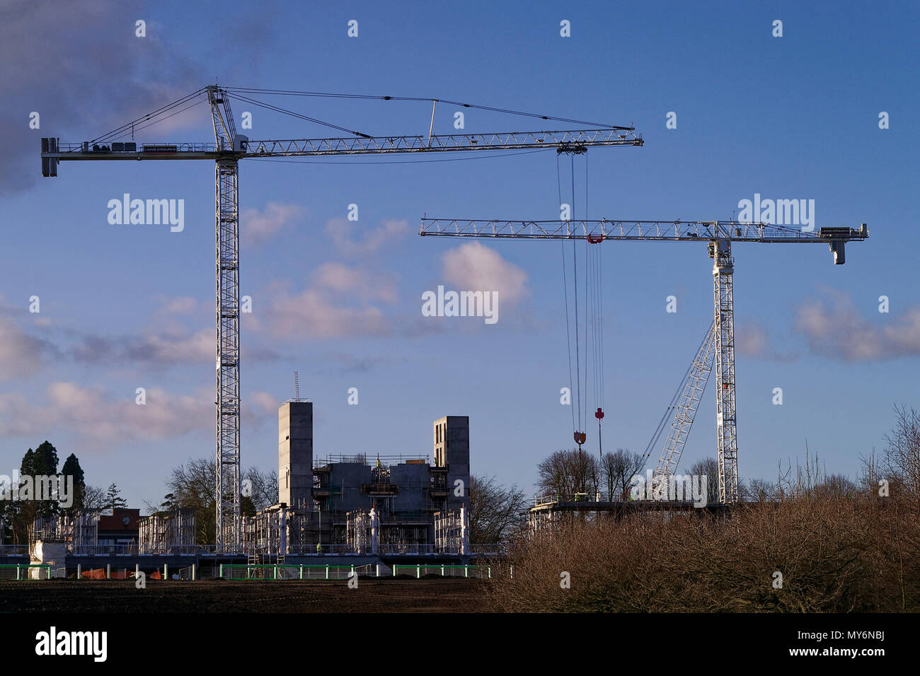 Schwere Hebezeuge & Turmdrehkrane bau Ascot Rennbahn Tribüne im Jahr 2005 Stockfoto