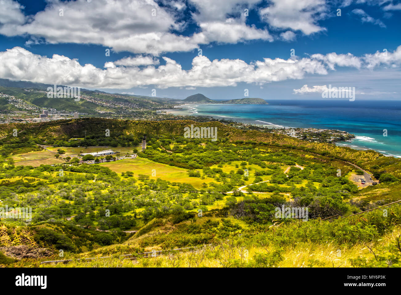 Aussicht auf Diamond Head Krater o Oahu, Hawaii Stockfoto