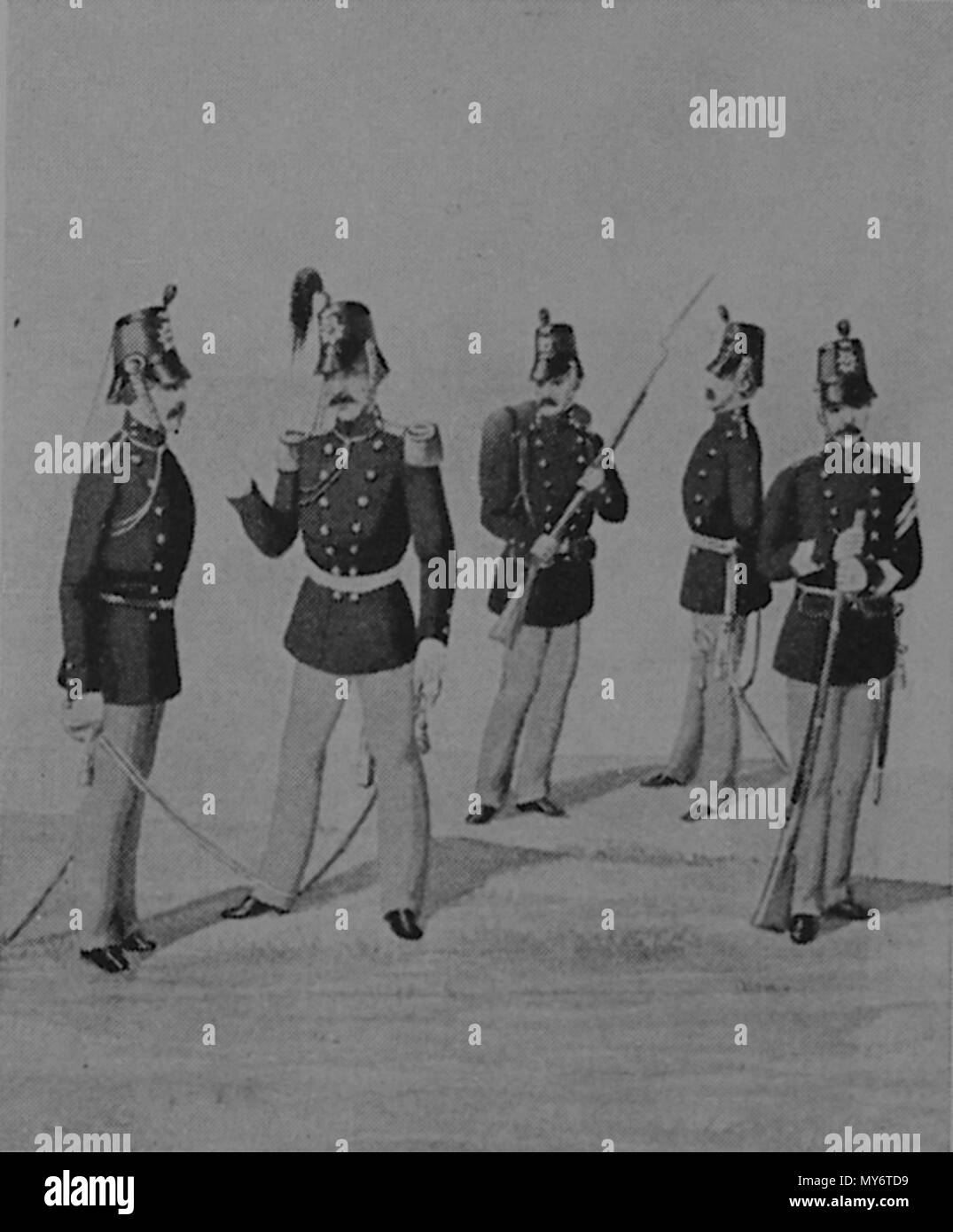 . Englisch: Dänische Soldaten aus dem 19 hundert Dansk: Danske soldater Fra 1800-tallet. Billedtekst ich Bogen 'Danmarks Haer" på Seite 67 er" Linieinfanteri 1860'. 8. juni 2013, 15:43:41. Wahrscheinlich unbekannt 131 Danske soldater, 1860'erne Stockfoto