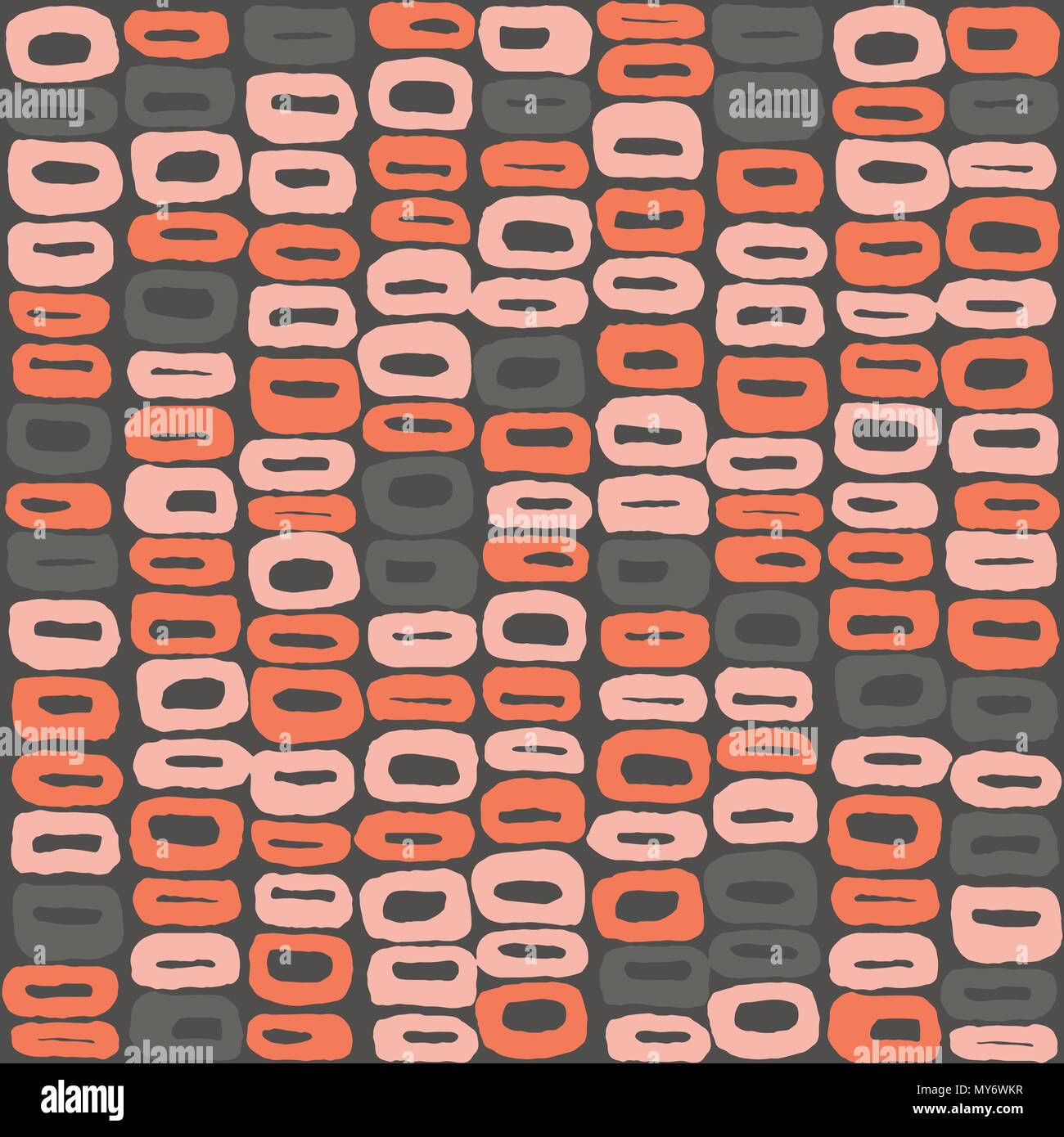 Die nahtlose Vektor Muster von 60 s grau, orange und Pfirsich Stock Vektor