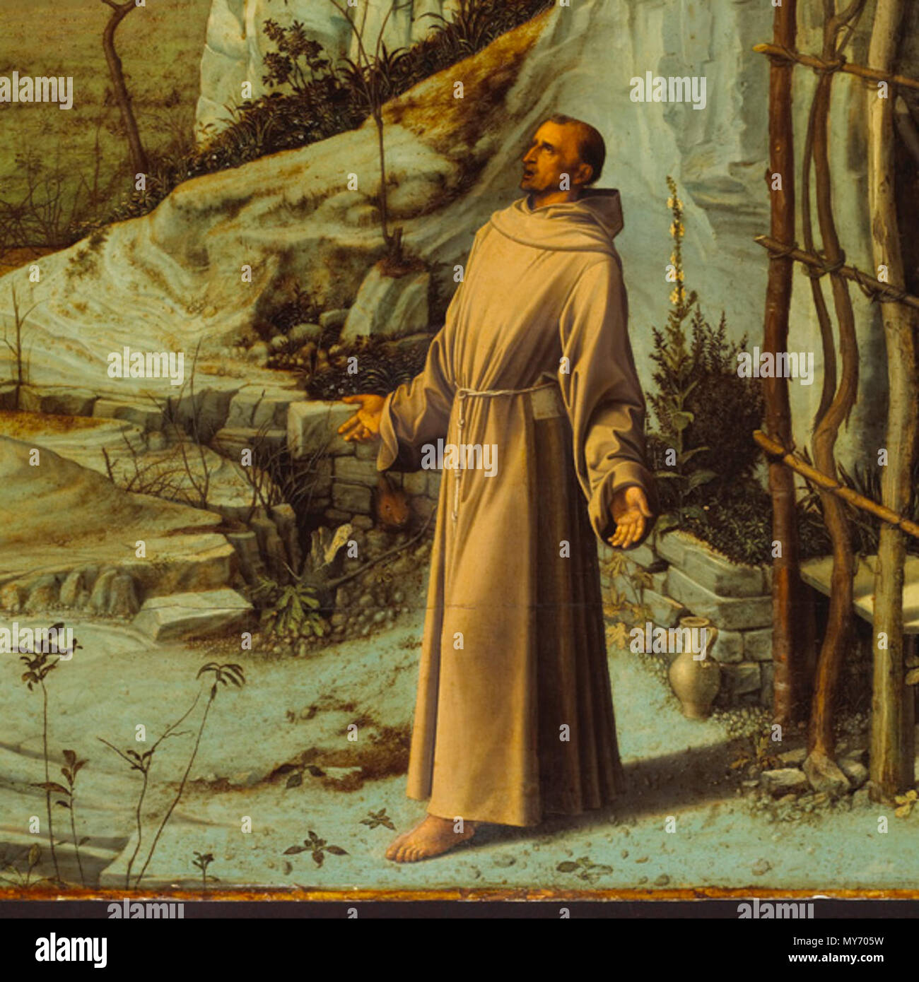 . St. Francis in der Wüste. Giovanni Bellini, San Francesco. 1480 s. Siehe Dateiname oder Kategorie 212 Giovanni Bellini, San Francesco, 01. Stockfoto