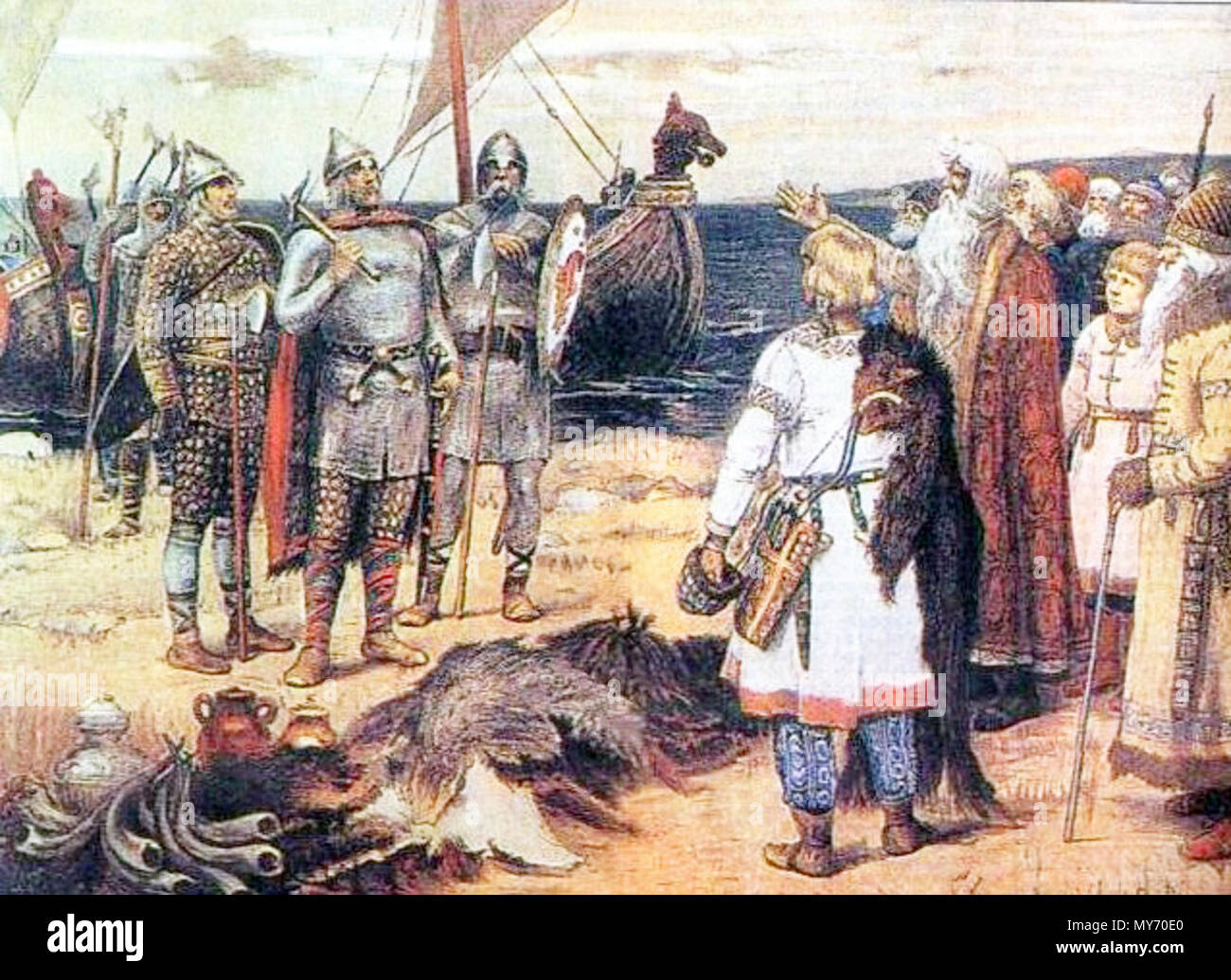 . Ankunft von Rurik zu Ladoga 438 Prizvanievaryagov Stockfoto