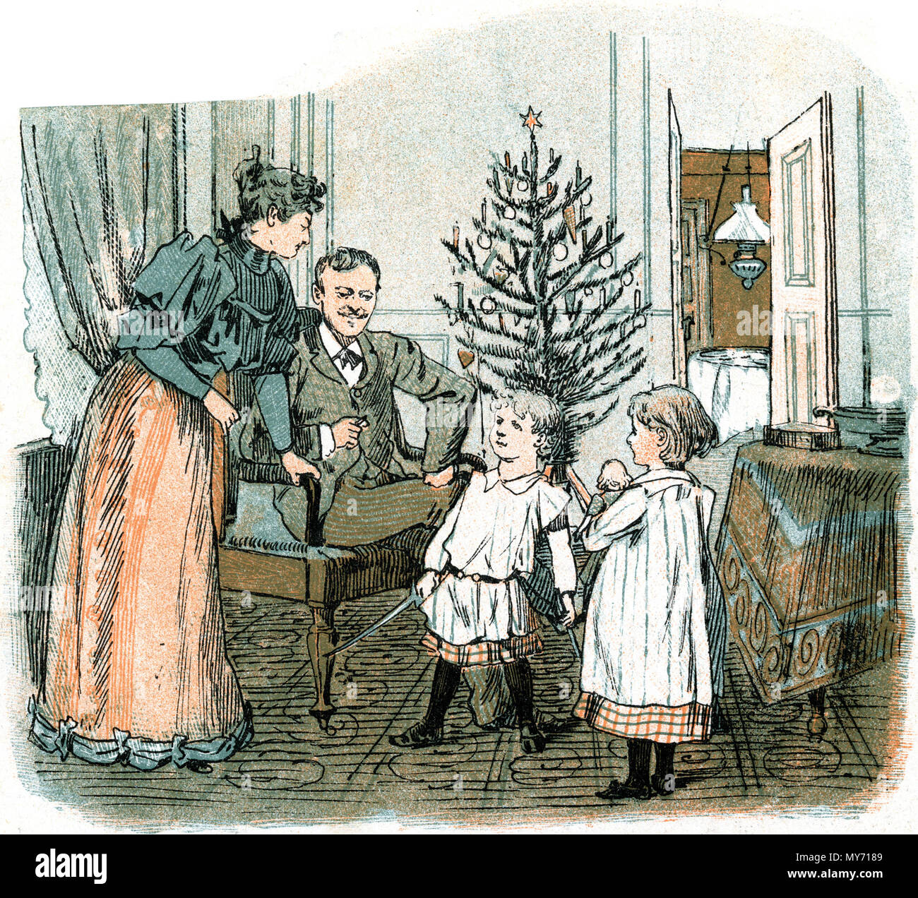 . Dansk: Det kan mann tidsnok Faa-Aa Mo'er, det er Jo en rigtig Sabel, jeg har faaet af Fader! Vil Du Kjøbe mig en Fjende? Englisch: Sie könnten in der Zeit erhalten - Oh Mutter, das ist ein richtiges Schwert, Ich habe den Vater! Werden sie mir kaufen ein Feind? . 29. Dezember 1892. Anonym 138 Det kan mann tidsnok faa Stockfoto