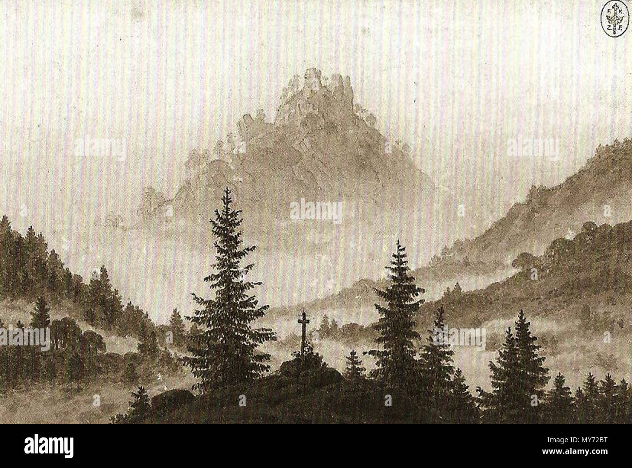 . English: Gebirge im Nebel, um 1804, Sepia, 12 x 18 cm. 21 August 2014, 20:02:17. Caspar David Friedrich (1774 - 1840) Deutsche Alternative Namen: Caspar David Friedrich Beschreibung deutscher Maler, Zeichner und Kupferstecher Datum der Geburt / Tod 5. September 1774 vom 7. Mai 1840 Ort der Geburt / Todes Greifswald Dresden arbeiten Zeitraum Romantik Arbeitsort Berlin, Greifswald, Rügen, Dresden (1798) Kontrolle: Q 104884 VIAF: 12145857793223021180 ISNI: 0000 0001 0855 1681 ULAN: 500116242 79059754 LCCN: n NLA: 35104582 WorldCat 204 Gebirge im Nebel Stockfoto