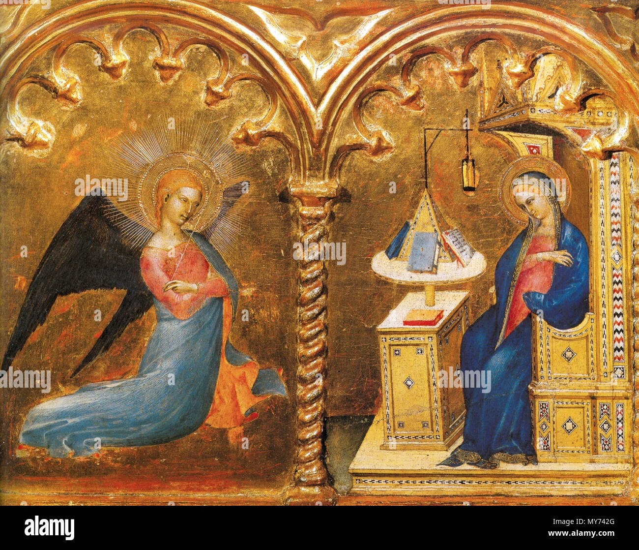 . Englisch: Prato Polyptychon, Verkündigung. 20 Januar 2015, 12:08:55. Giovanni da Milano (1325-1370) Alternative Namen Giovanni da Como; Johannes Jacobi de Commo; Giovanni di Jacopo di Guido da Kaverzaio; Giovanni da Milano Beschreibung italienischer Maler Geburtsdatum / Tod 1325 1370 Ort der Geburt Valmorea Arbeiten Zeitraum 1350 - 1369 (mittelalterlichen) Arbeit Ort Mailand, Florenz Authority control: Q 2628927 VIAF: ULAN: 100384768 500012251 88020960 LCCN: n WGA: GIOVANNI DA MILANO GND: 121656705 WorldCat 436 Prato Polyptychon, Verkündigung Stockfoto