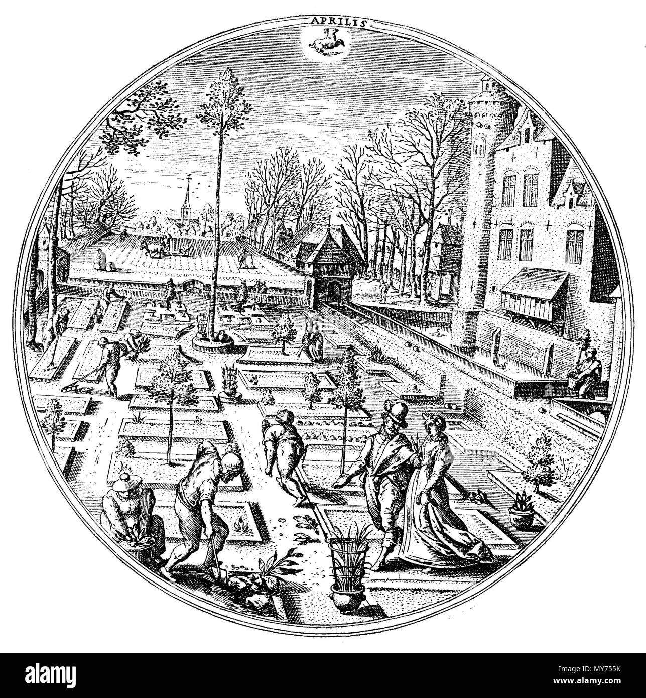 . English: 'Die zwölf Monate'. 1885. Georg Hirth 229 Hans Bol 4. Stockfoto