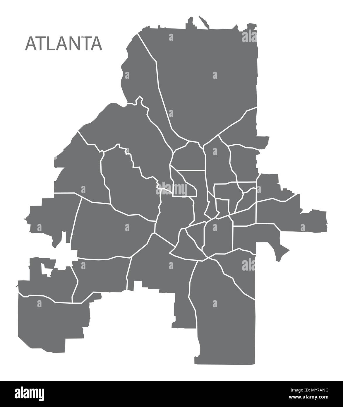 Atlanta Georgia Stadtplan mit nachbarschaften Grau Abbildung silhouette Form Stock Vektor
