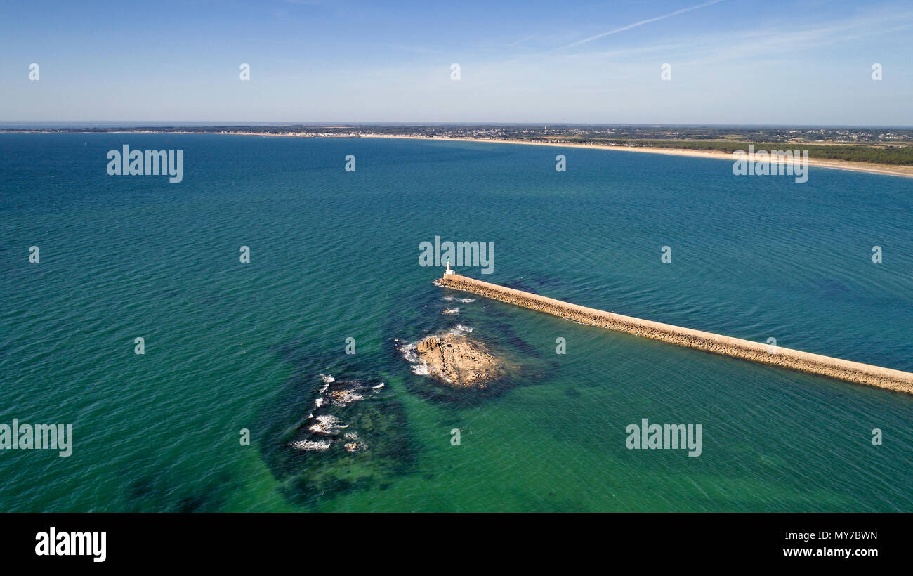 Luftaufnahme von La Turballe Strand von Le Croisic in Loire Atlantique Stockfoto