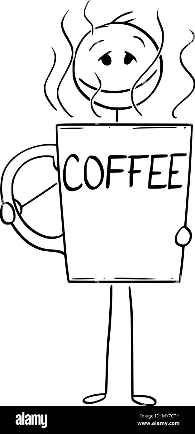 Cartoon von Mann oder Geschäftsmann Trinken Große Tasse Kaffee Stock Vektor
