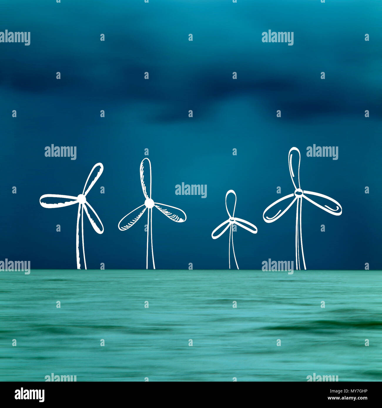 Konzept Windenergieanlage Vertretung im Meer Stockfoto
