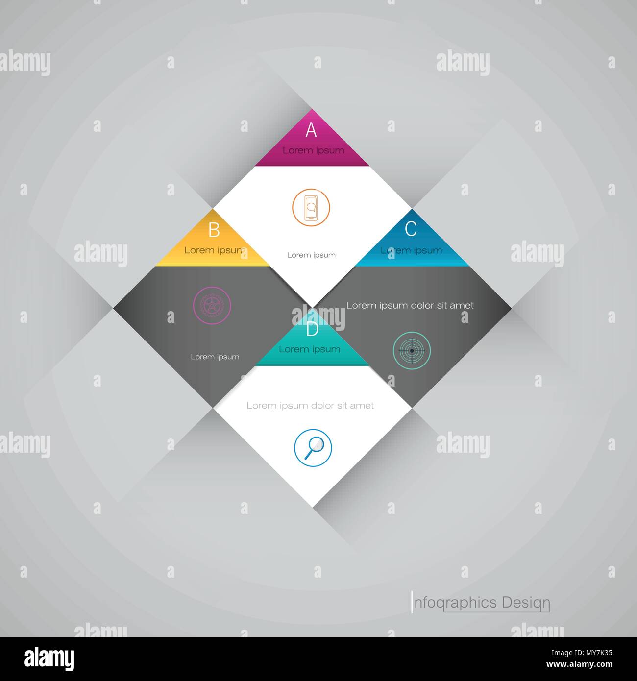 Vektor Infografik 3d geometrische Label, Template Design. Geschäftskonzept, Infograph mit 4 Anzahl Optionen, Schritte oder Verfahren. Infografik Element verwenden Stock Vektor