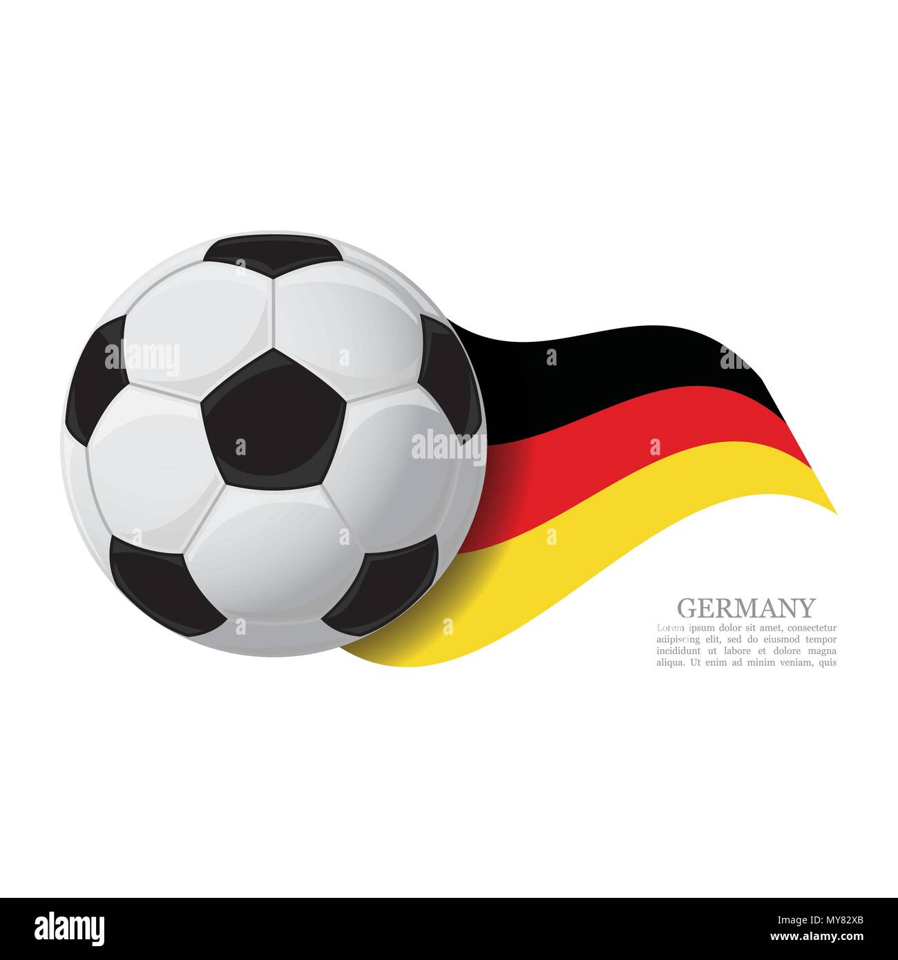 Deutschland wehende Flagge mit einem Fußball. Fußball Team Support Konzept Stock Vektor