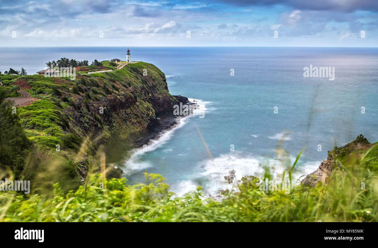 Panorama Blick auf den Leuchtturm von Kilauea auf Kauai Stockfoto