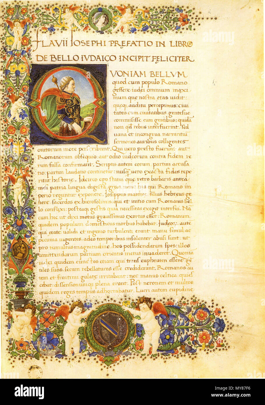 . Englisch: Josephus, der Jüdische Krieg in lateinischer Übersetzung in ms an. Florenz, Biblioteca Medicea Laurenziana, Plut. 66,7, fol. 1 r. English: Flavius Josephus, jüdischer Krieg in lateinischer Übersetzung in der Handschrift Florenz, Biblioteca Medicea Laurenziana, Plut. 66,7, fol. 1 r. 15. Jahrhundert. 181 Flavius Josephus Flavius Josephus, der Jüdische Krieg, Florenz, Plut. 66,7 Stockfoto
