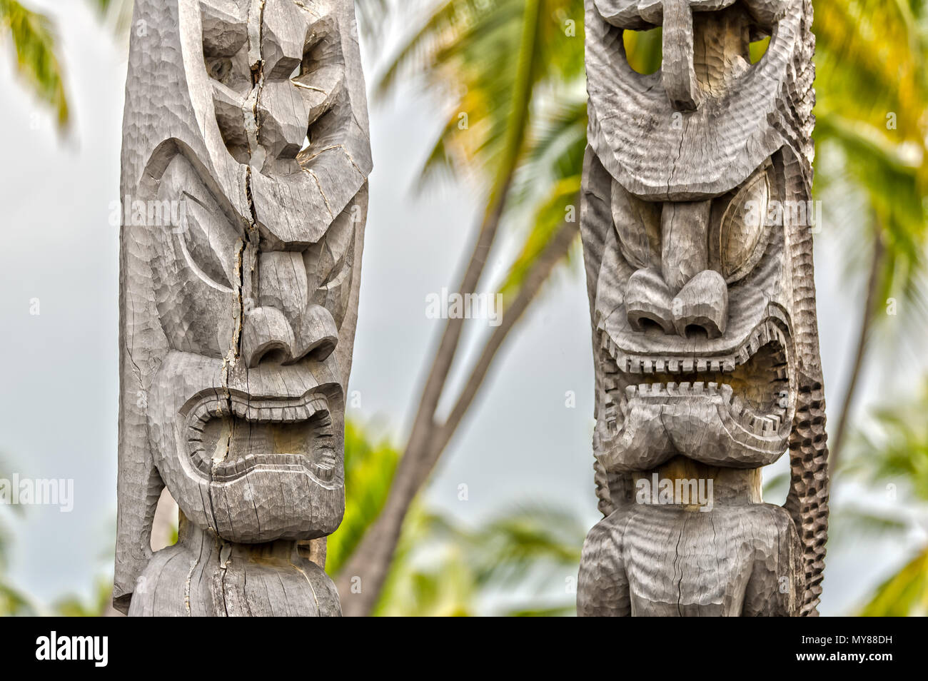 Polynesische Gott im Puuhonua O Honaunau National Historical Park Stockfoto