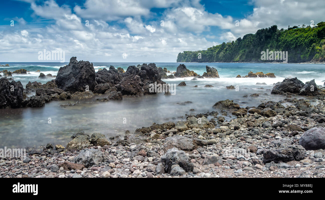 Lange Exposition von laupahoehoe Beach Park, Big Island, Hawaii Stockfoto