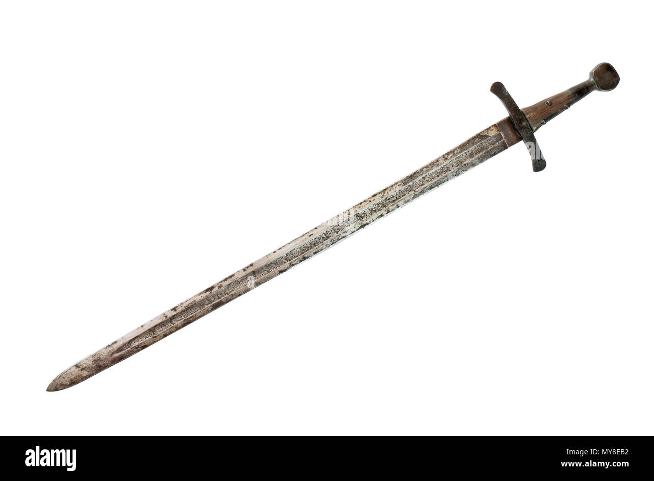 Mittelalterliche Schwert auf weißem Hintergrund. Freistellungspfaden. Stockfoto