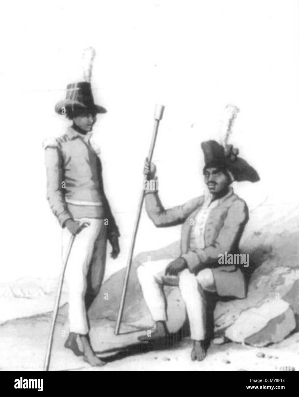 . Englisch: Khoi Soldaten. Cape Colony. 1800. 16. März 2012. Anonym 12 2 Khoi Soldaten - Cape Colony 1800 Stockfoto