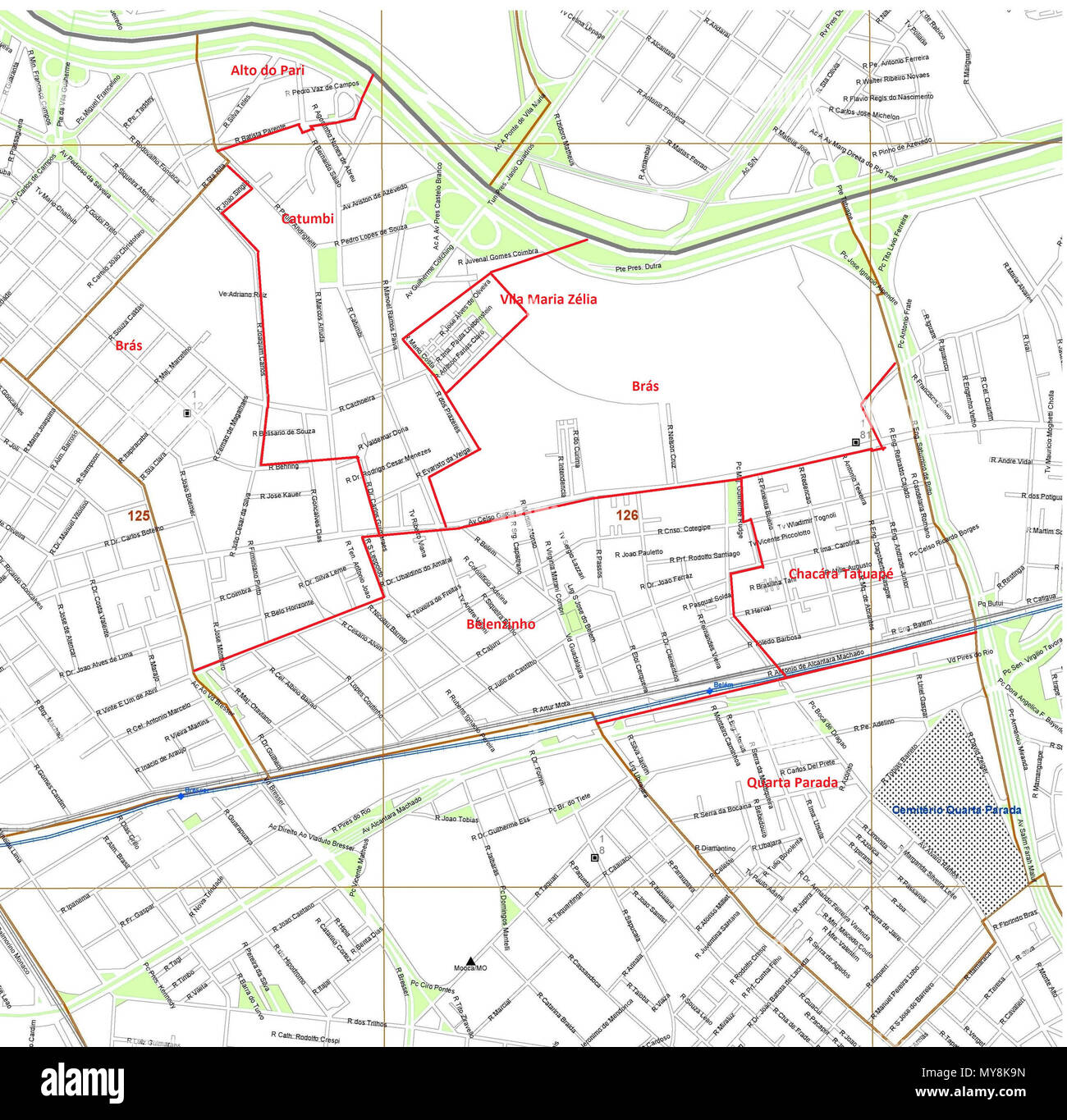 . Português: Mapa com os bairros do Distrito do Belém. 2 Februar 2016, 16:38:22. Prefeitura da Cidade de São Paulo, MEZ 59 Bairros Stockfoto