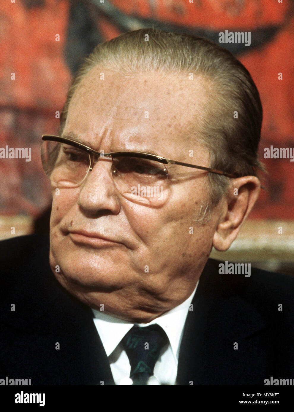 Der jugoslawische Präsident Josip Broz Tito (Foto am 17. April 1973). Der Gründer der kommunistischen Jugoslawien starb am 4. Mai 1980. | Verwendung weltweit Stockfoto