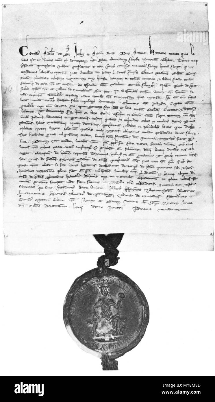 . Englisch: Charta der König Conradin für Louis II., Herzog von Bayern, am 10. Januar ausgestellt, 1268 in Verona. München, Bayerisches Hauptstaatsarchiv, Kaiserselekt 821. English: Urkunde König Konradins für Herzog Ludwig den Strengen von Bayern, am 10. April 1268 in Verona ausgestellt. München, Bayerisches Hauptstaatsarchiv, Kaiserselekt 821. 10. Januar 1268. Conradin 121 Conradin, Charter Stockfoto