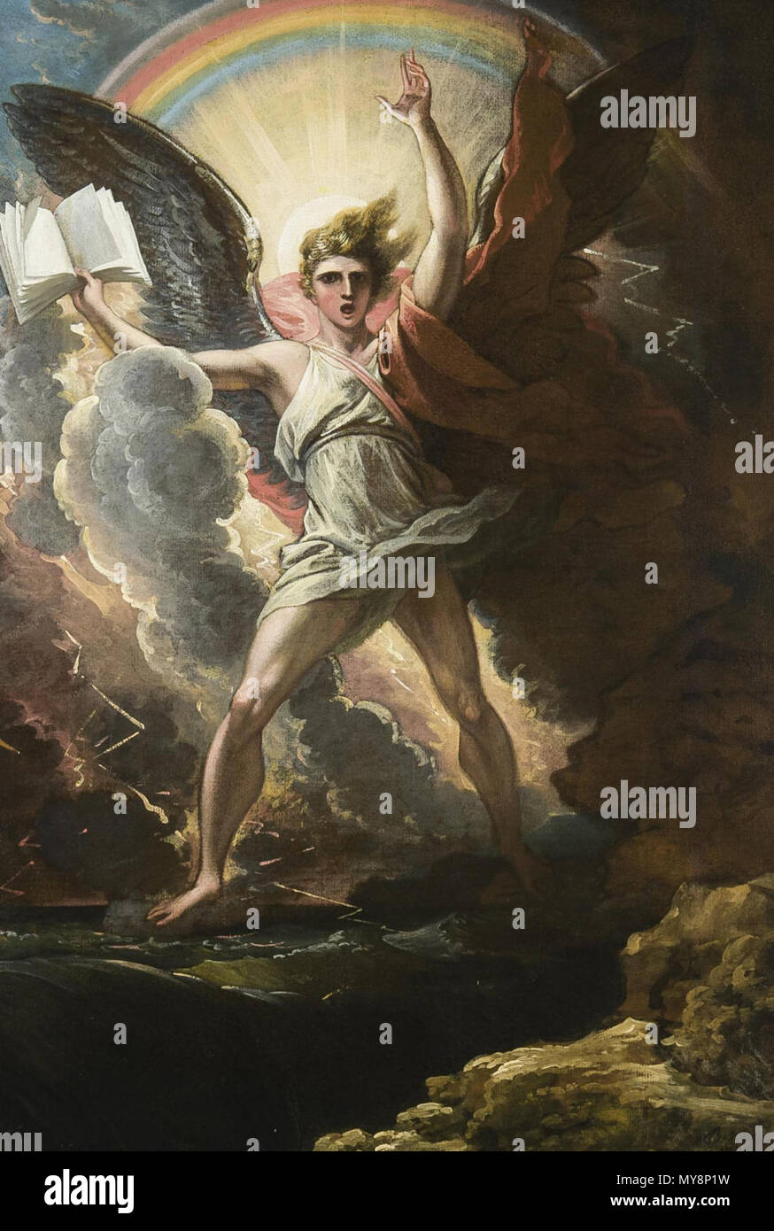 . Englisch: ein Gemälde von Benjamin West, C. 1797. 10 Juli 2016, 16:01:11. Benjamin West 18 ein starker Engel steht auf das Land und auf dem Meer Stockfoto