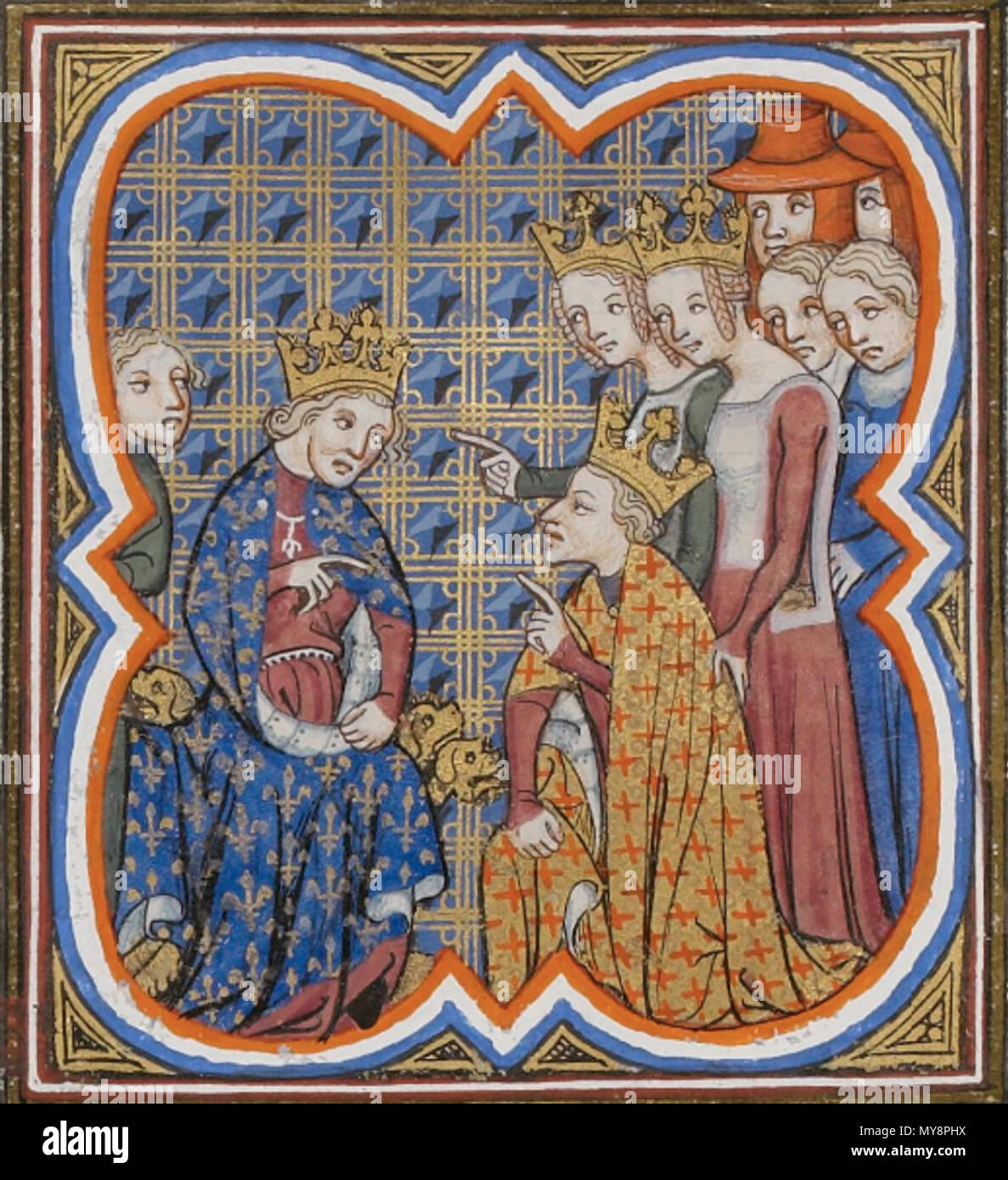 . Englisch: Charles das Schlechte und Johann der Gute Čeština: Karel II. Eine navarrský Jan II. Francouzský. 14. Jahrhundert. Anonym 106 Charles die Schlechte, König von Navarra, begnadigt von John das Gute als das Queens Blanche von Navarra und Jeanne von Evreux Stockfoto