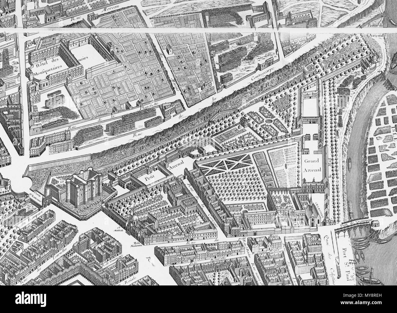 184 Pont de l'Arsenal sur le plan de Turgot (1734 - 1736) (DÉTAIL) Stockfoto