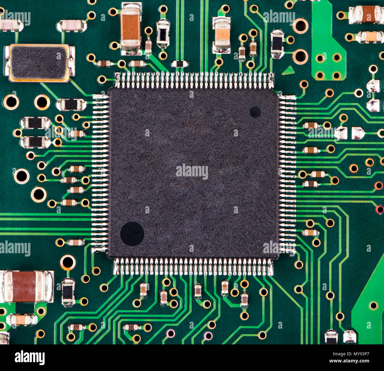 Die grüne microcircuit Chip - Ansicht von oben Stockfoto