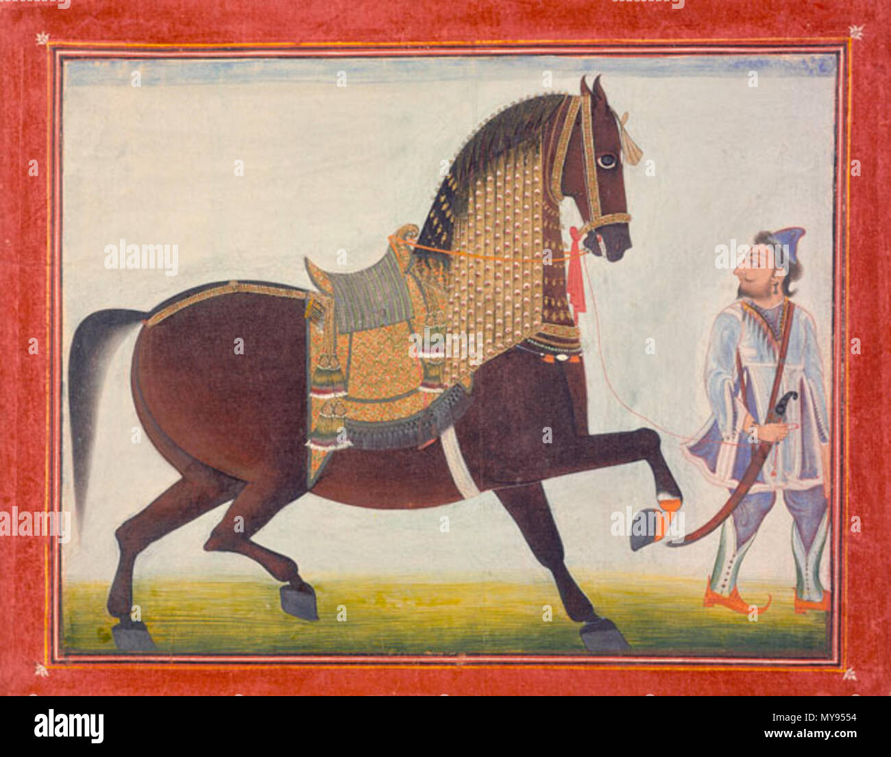 . Ein Pferd und seine Händler. Ein Pferd und seine Händler, 1805 Malerei, Aquarell, Aquarell und Gold auf Papier, Bild: 7 5/8 x 9 3/4 in. (19.36 x insgesamt 24,76 cm); Blatt: 9 1/8 x 11 1/2 in. (23.17 x 29.21 cm) mit Mitteln von Herrn Joseph Koepfli (M. 79.69) süd- und südostasiatischen Kunst Abteilung. ca. 1800 18 ein Pferd und seine Händler zur Verfügung gestellt haben, Stockfoto