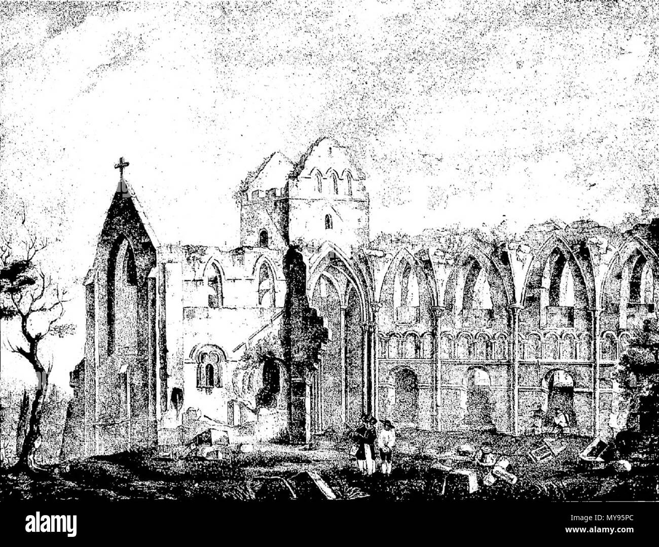 . Ruinen de l'Abbaye de Saint-Sauveur-le-Vicomte, Côté Nord. 1825. Diese Datei fehlt, Informationen zum Autor. 20 Abbaye-St Sauveur-Nord Stockfoto