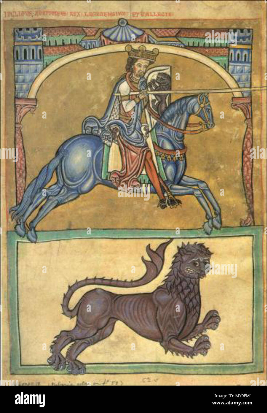 . Galego: Miniatura románica Onde se ilustra ein Alfonso VIII de Galicia e León Français: Miniatur représentant Alfons IX de León, Roi de León et de Galice (Rex Legionis et Gallecie). XIIème siècle. Unbekannt 23 Adefonsus legio Galle Stockfoto