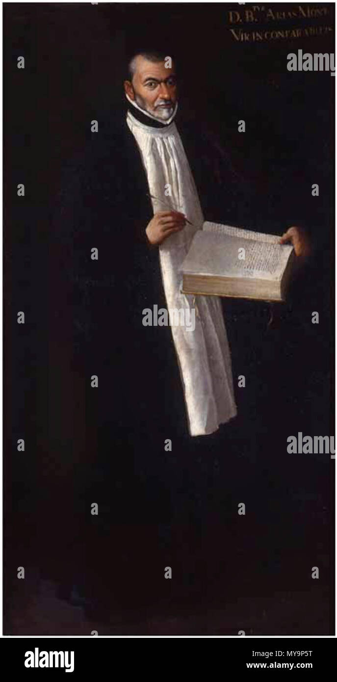 . Español: Benito Arias Montano, óleo sobre lienzo, 178 x 93 cm, Monasterio de El Escorial. um 1600. Anónimo. Ein Atribuido Juan Pantoja de la Cruz (1553-1608) Beschreibung spanischer Maler Geburtsdatum / Tod 1553 26. Oktober 1608 Ort der Geburt / Todes Valladolid Madrid Arbeiten Zeitraum Manierismus Standort Madrid Authority control: Q 1380081 VIAF: 28277043 ISNI: 0000 0001 1612 1737 ULAN: 500005552 LCCN: 98111389 WGA: PANTOJA DE LA CRUZ, Juan WorldCat 48 Arias Montano - El Escorial Stockfoto