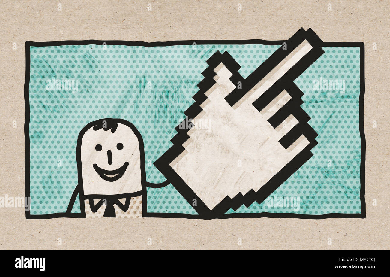 Cartoon Geschäftsmann mit großen zeigen Pixel Hand Stockfoto