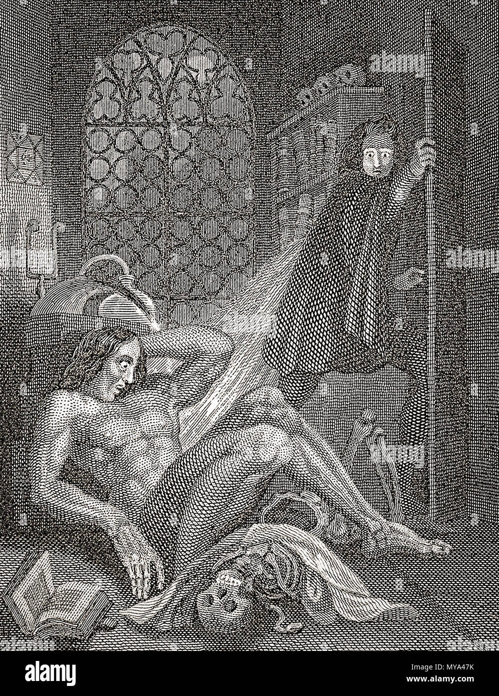 Victor Frankenstein und seinem Geschöpf. Frontispiz von Theodor von Holst, die 1831 Edition von Mary Shelleys Roman Frankenstein oder der moderne Prometheus. Mary Shelley, 1797-1851. Stockfoto