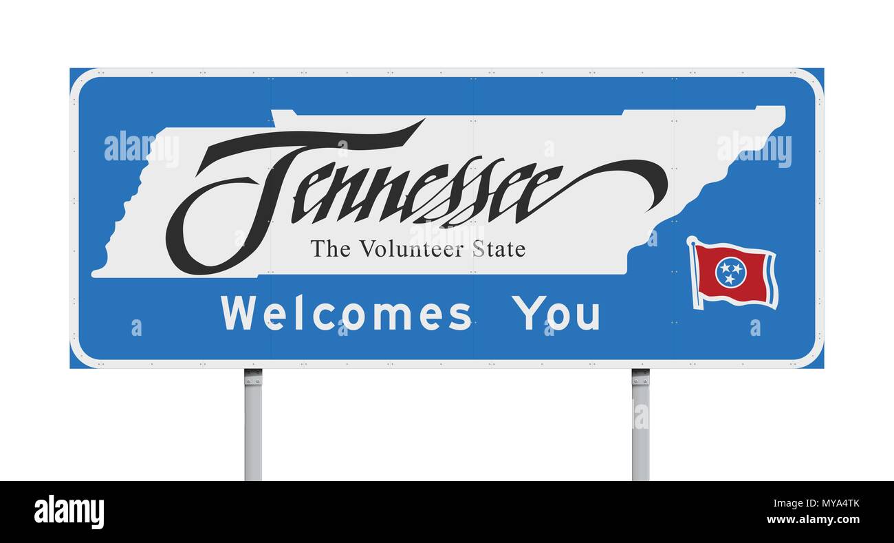 Vector Illustration von Tennessee begrüßt Sie blaue Schild mit den offiziellen Beinamen "Die freiwilligen Zustand' Stock Vektor