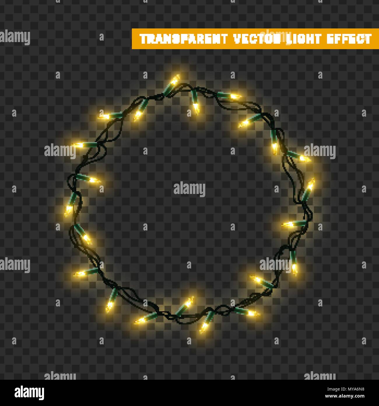 Girlanden Gold isoliert Vektor Kranz Rahmen rund. Weihnachtsschmuck licht Effekte. Leuchtende Lichter für Weihnachten Urlaub. Stock Vektor