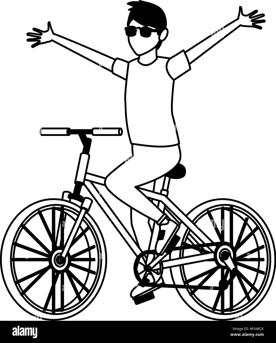 Paar Reiten in Double bike in Schwarz und Weiß Stock Vektor
