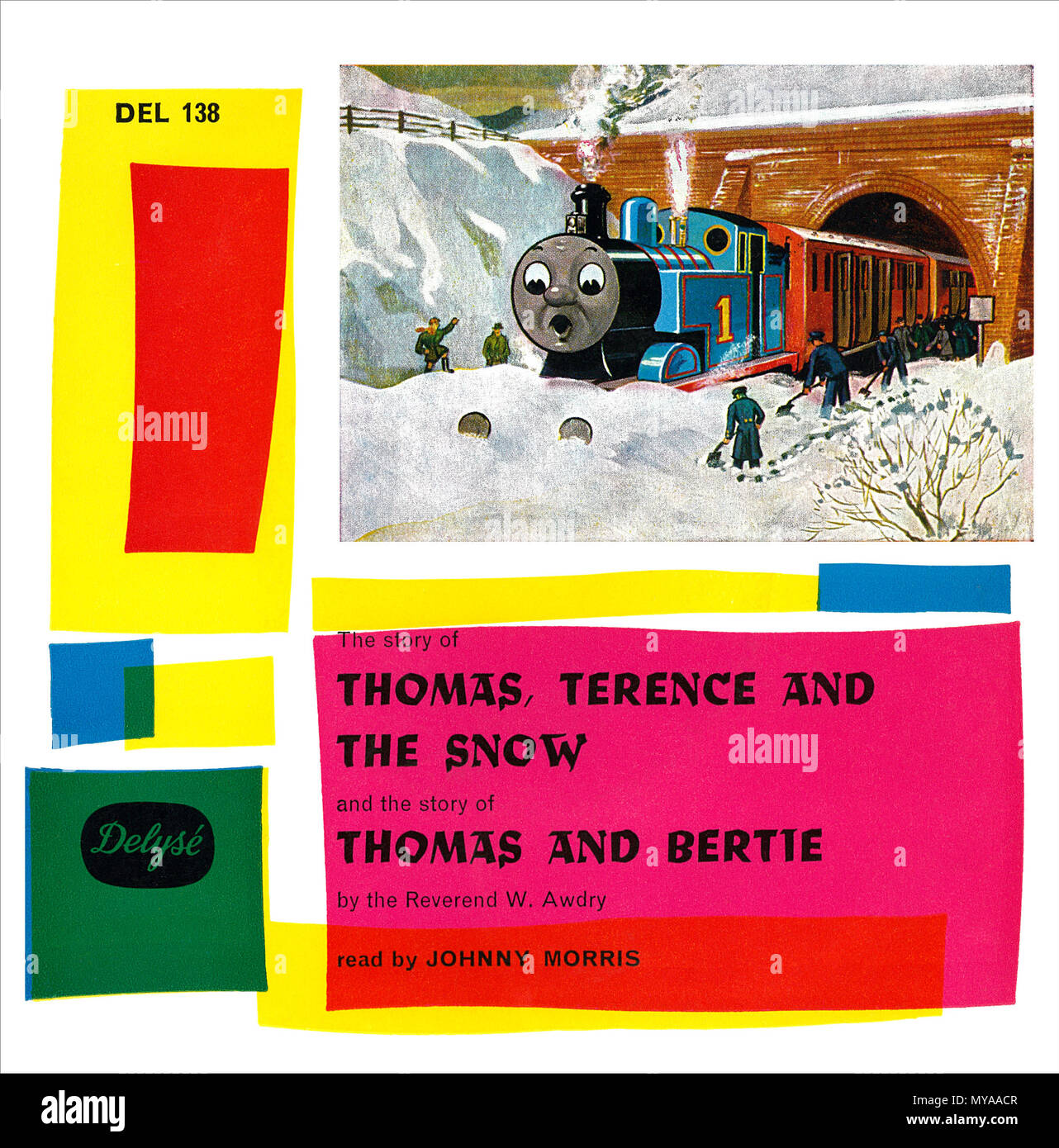 Abdeckung eines 1964 7"-EP mit Johnny Morris Thomas die Lok Geschichten lesen. Stockfoto