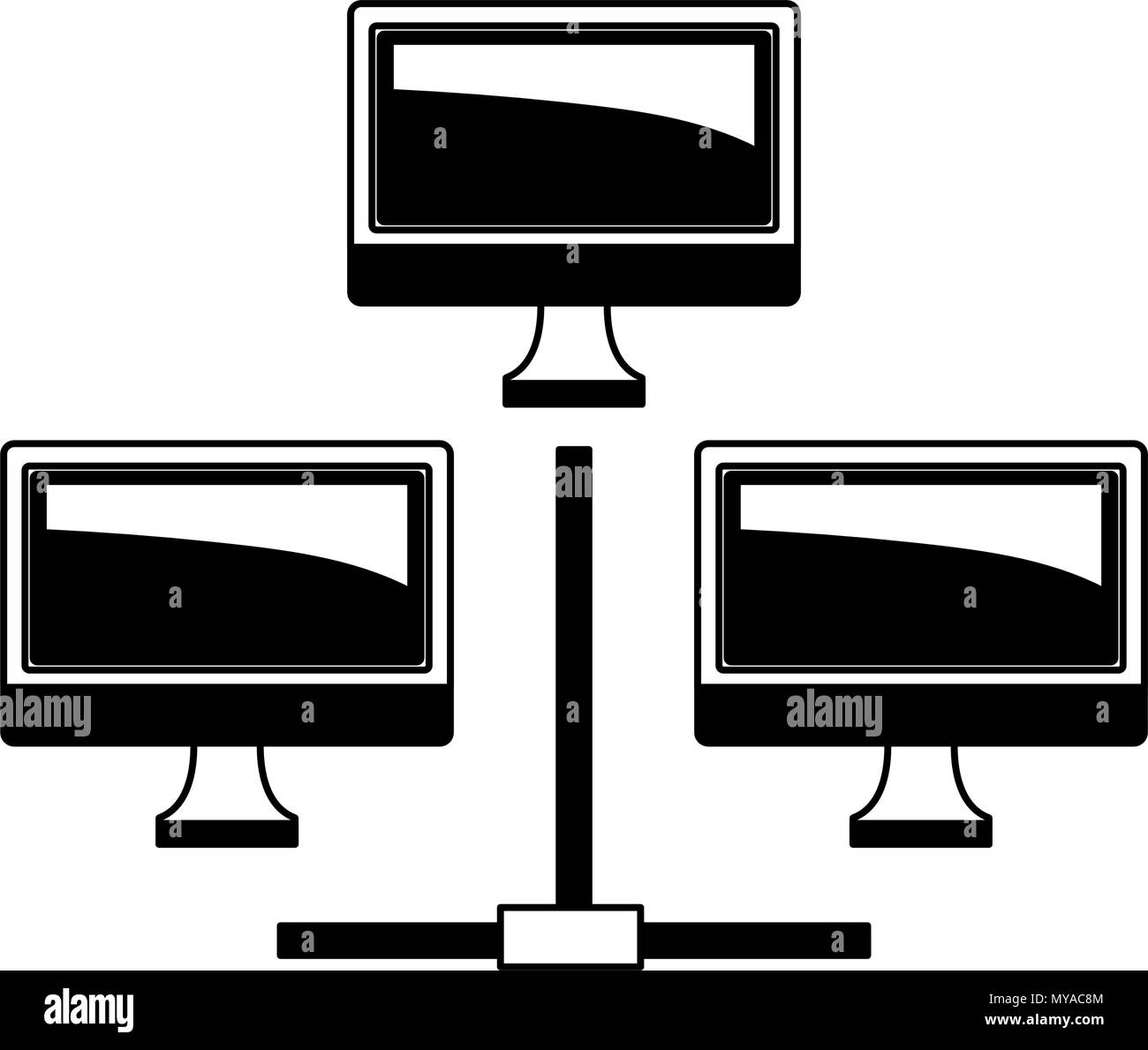 Computer, auf denen Network System in Schwarz und Weiß Stock Vektor