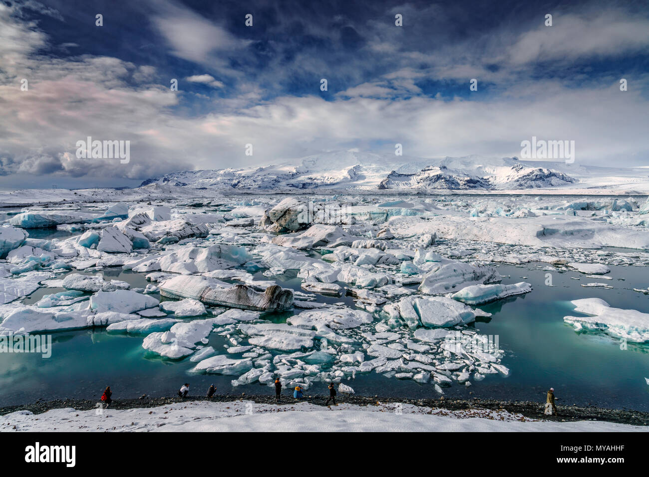 Eisberge im Jökulsárlón, Breidamerkurjokull Gletscher, Vatnajökull-Eiskappe, Island Stockfoto