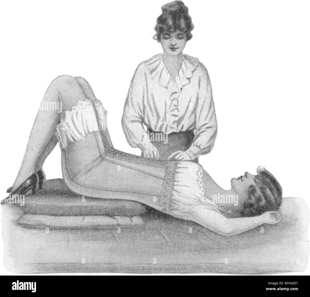 52 Asjustment vorder-geschnürte Liegeposition Stockfoto