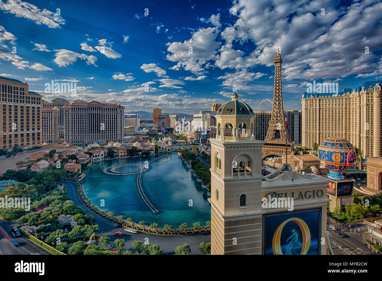 Las Vegas skylines mit Blick auf den Springbrunnen Stockfoto