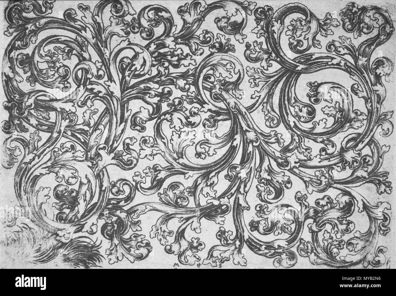 352 Martin Schongauer - Querfüllung mit Rasenbüschel (L110) Stockfoto