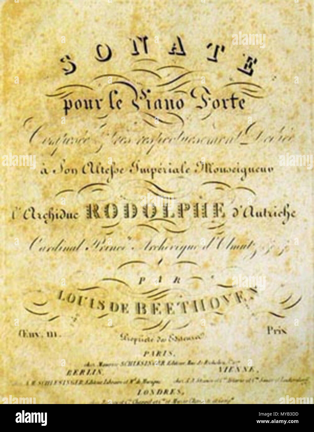 . Englisch: Titel von Ludwig van Beethovens Klaviersonate Nr. 32, op.111, 1. Ausgabe, mit Widmung. User: 111 68TH Beethoven pf Sohn 32 Titel Stockfoto