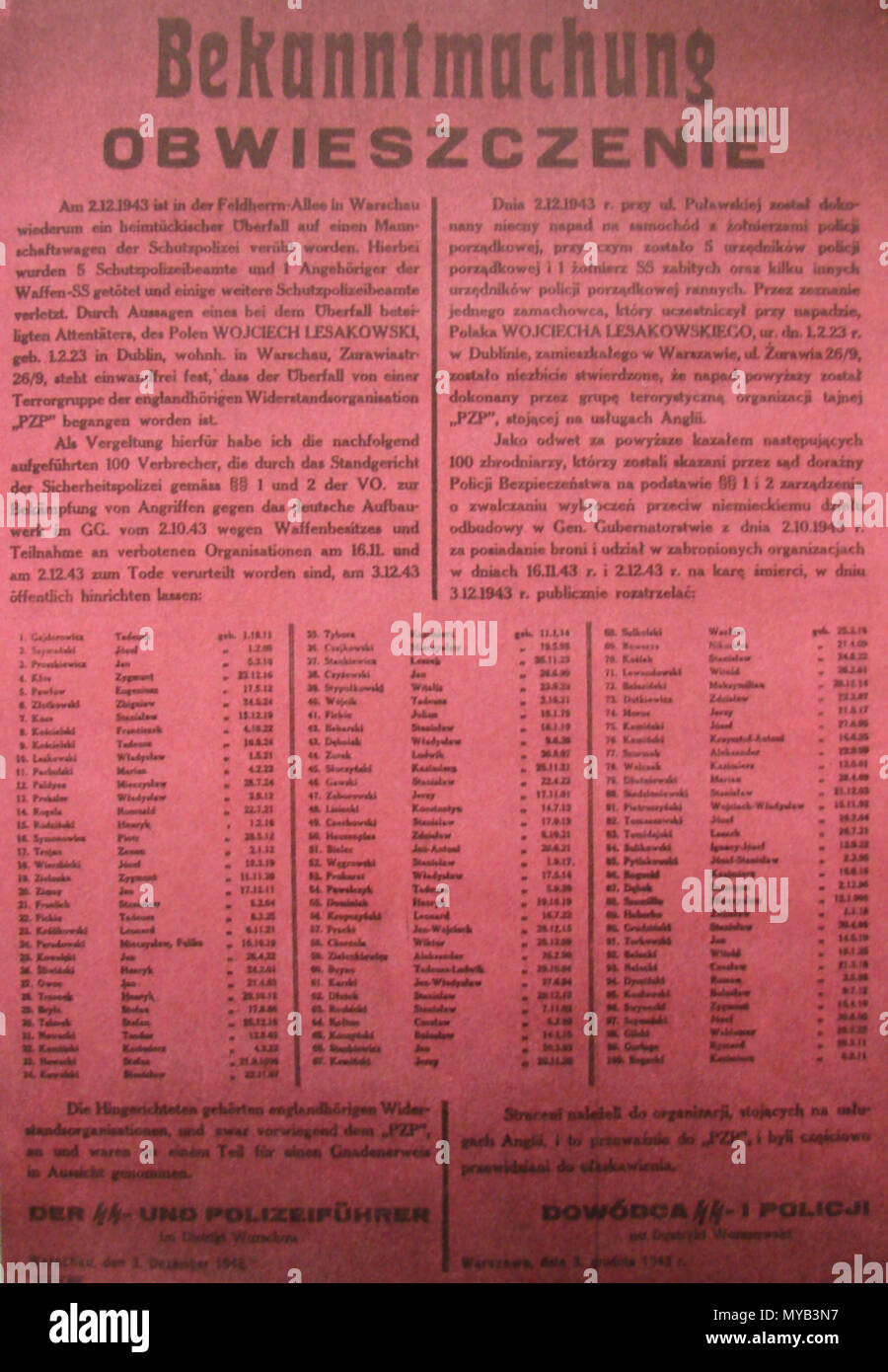 . English: Report 2.12.1943 Warschau. 26 März 2013, 10:13:33. Deutsche Verwaltung des Staates. 69 Report Warschau 1943 Stockfoto